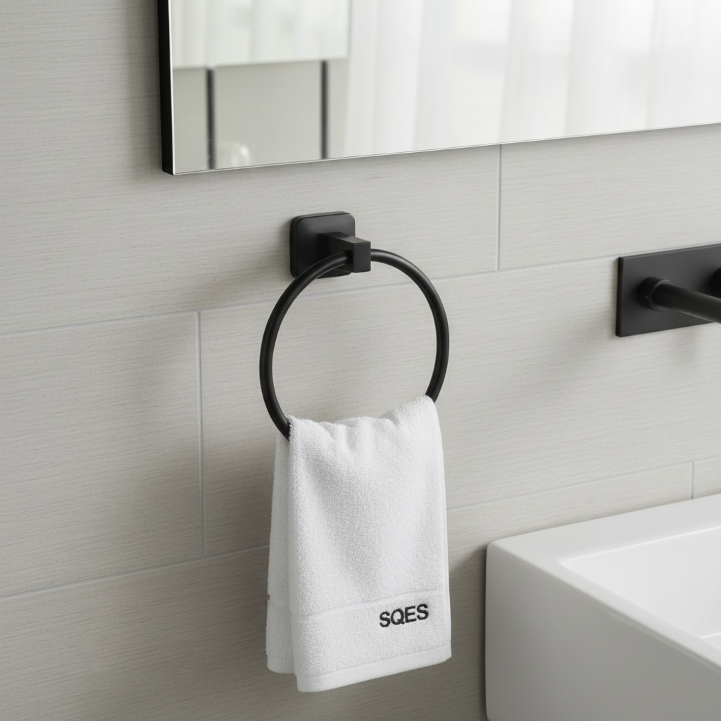Porte serviette anneau UNO noir avec serviette SQES