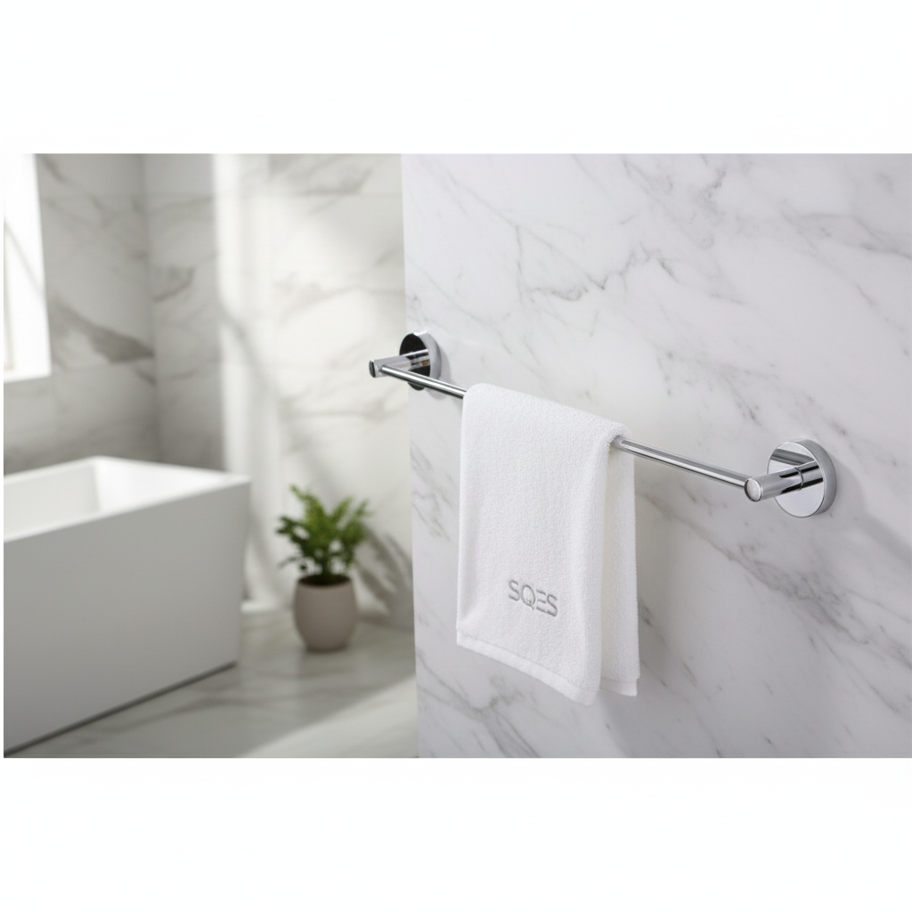 Porte serviette chrome dans salle de bain luxueuse