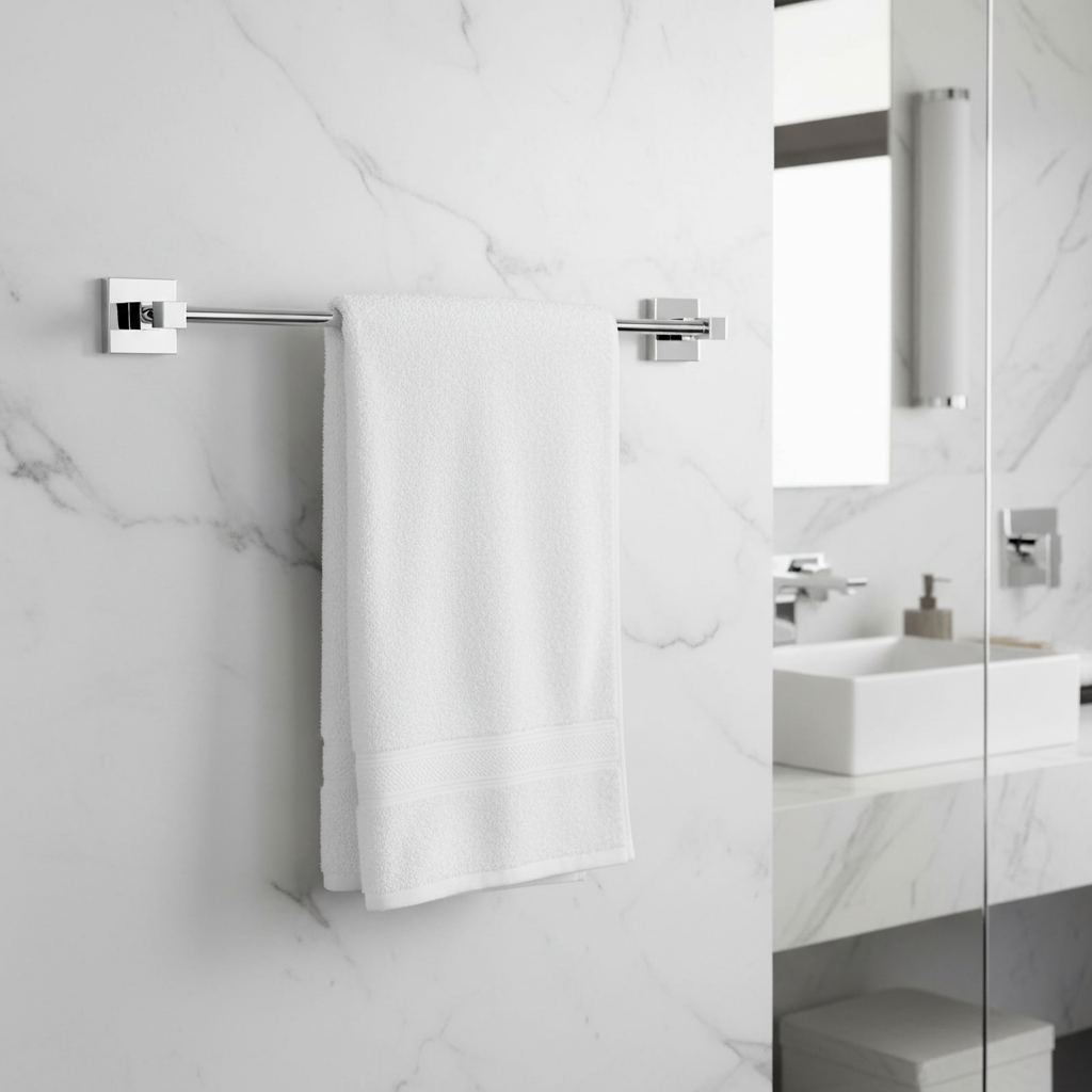 Porte-serviettes dans salle de bain luxe marbre