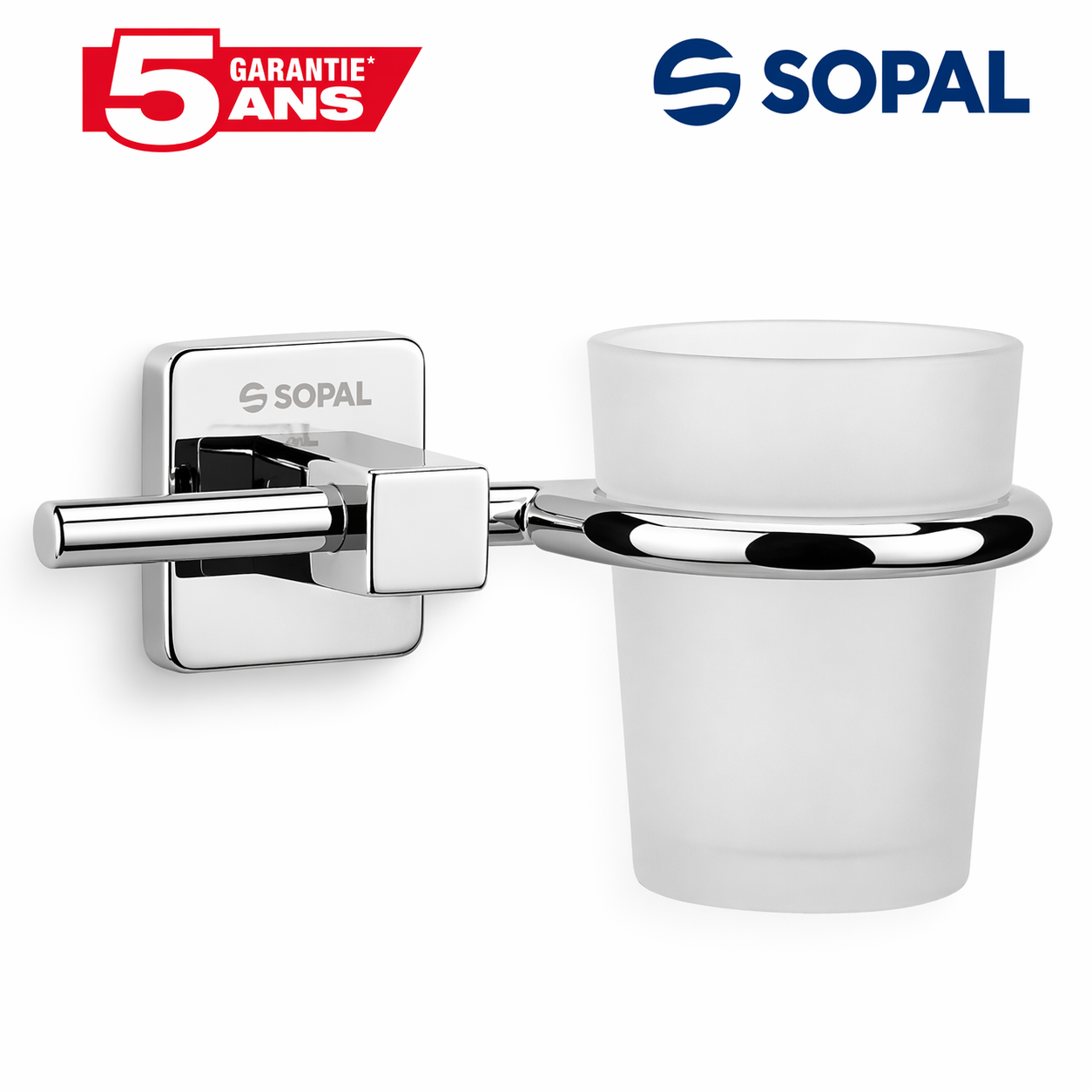 Porte verre salle de bain SOPAL Ward SB50A04 chromé brillant laiton fixations invisibles | SQES Tunisie
