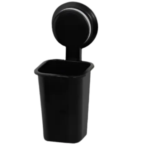 Porte-verre à ventouse ABS noir EJIM installation sans perçage – résistant humidité pour salle de bain et lavabo
