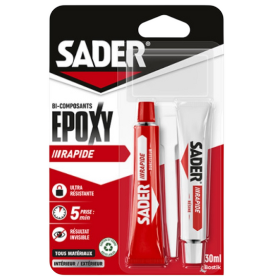 COLLE EPOXY BI-COMPOSANT RAPIDE SECHAGE RAPIDE sader 30ml