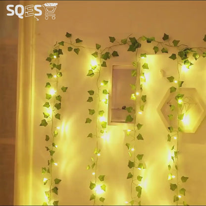 Guirlande lumineuse de feuilles vertes de lierre artificiel - 10m