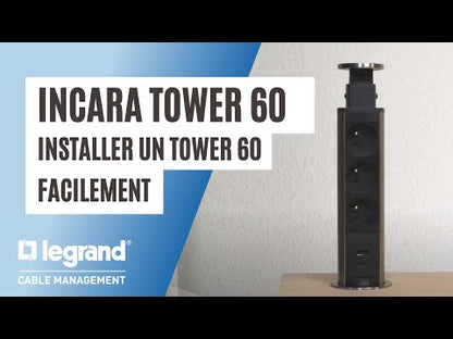 Incara Tower 60 Ø60mm à encastrer dans mobilier avec 4 prises 2P+T avec cordon