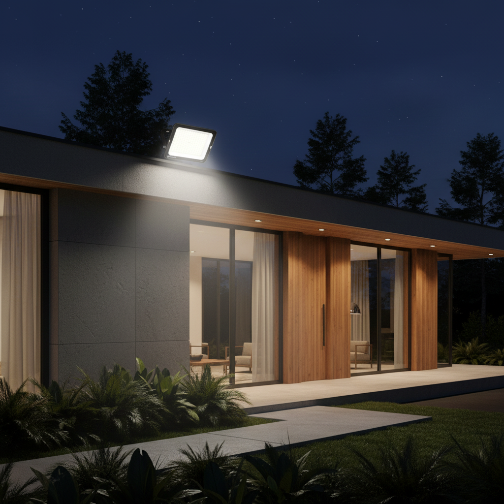 Projecteur Ledvance éclairant une façade avec lumière 3000K