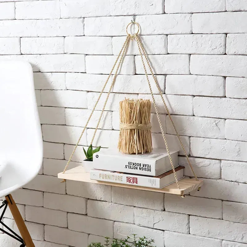 1 Etagère murale suspendue en bois Naturelle - Etagère lumineuse - SQES