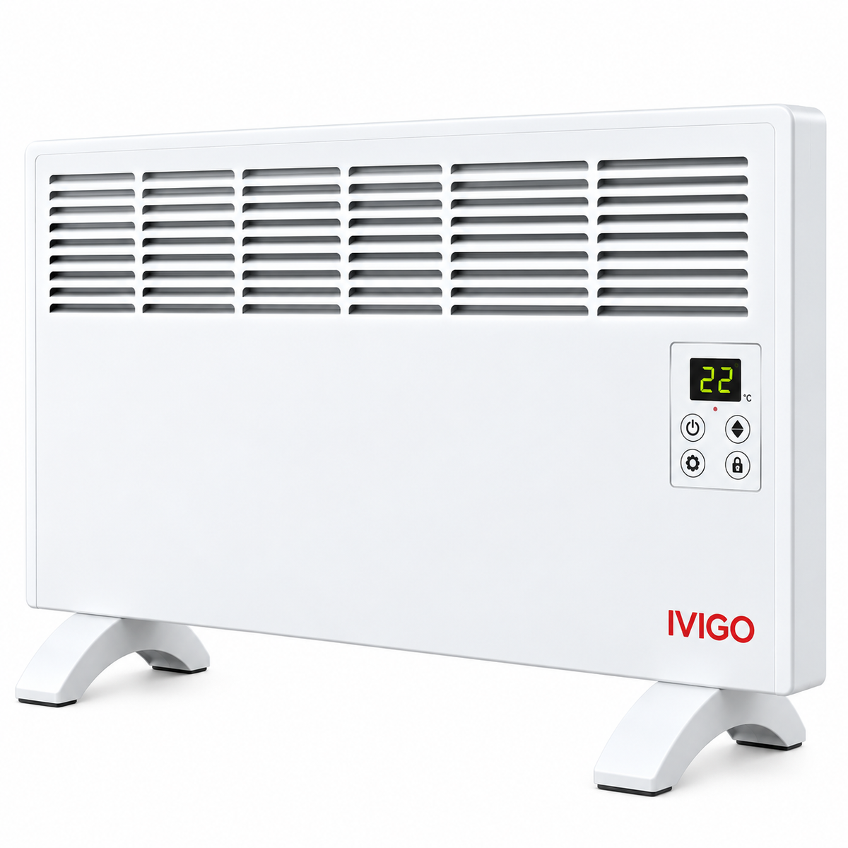 Radiateur électrique digital IVIGO disponible en 1000 W, 1500 W, 2000 W et 2500 W pour un chauffage confortable et un réglage pratique de la température.