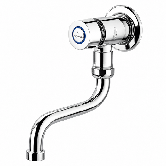 SOPAL Robinet Mural Temporisé à Bec Orientable Série PILAU Réf. 06E8A04 — Cartouche Anticalcaire Économie d'Eau 85%, Temporisation 8s, Endurance 210 000 Cycles, Bec Orientable, Raccordement G1/2", Collectivités, Chrome NF EN ISO 1456 | SQES Tunisie
