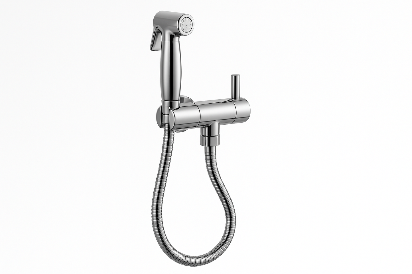 Robinet toilette + shattaf rond FRAMO 8500 C chrome poli – design classique intemporel, cartouche céramique, fabrication italienne premium
