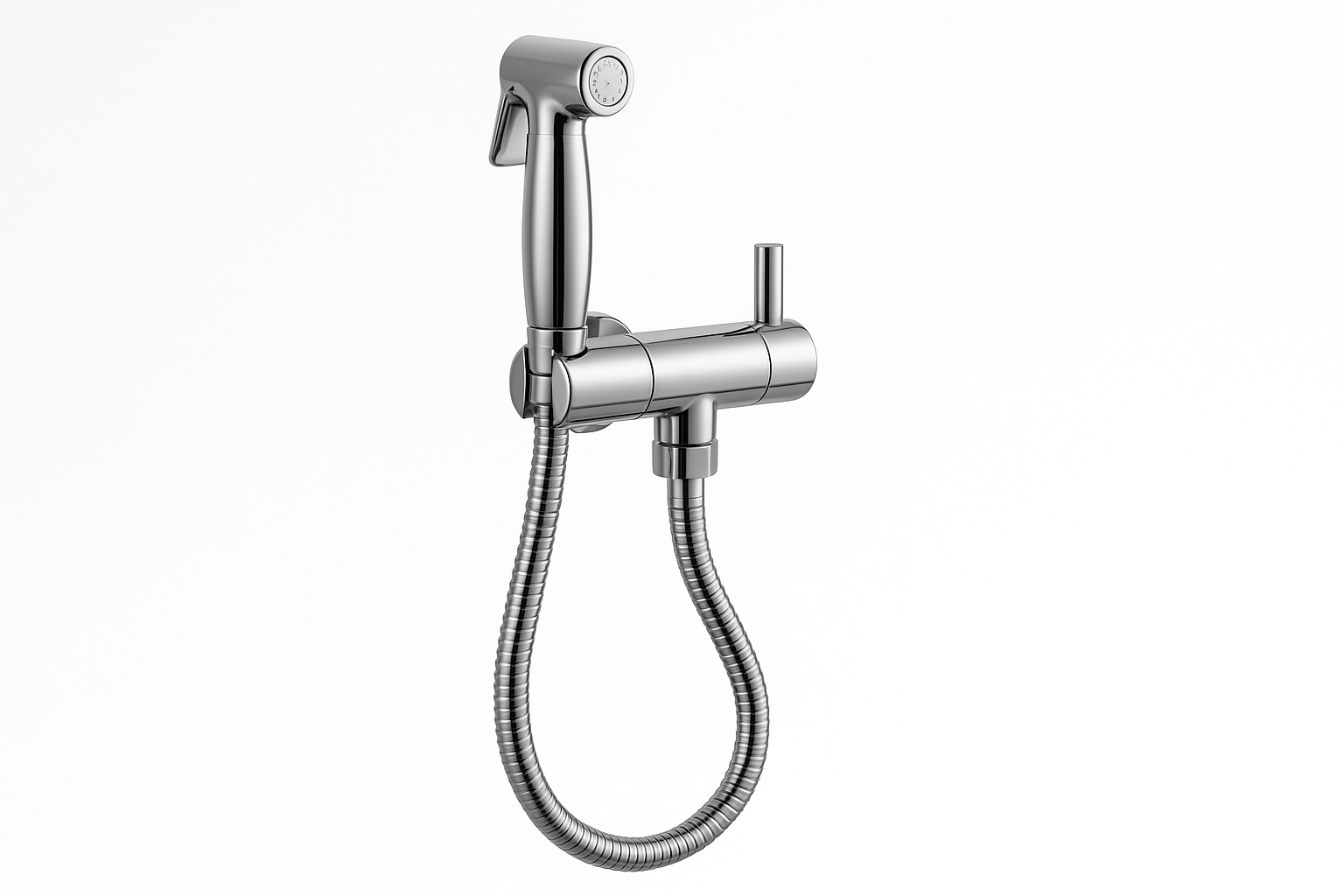 Robinet toilette + shattaf rond FRAMO 8500 C chrome poli – design classique intemporel, cartouche céramique, fabrication italienne premium
