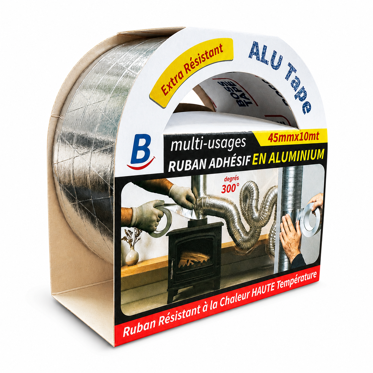 BOSS TAPE - Ruban Adhésif Aluminium Renforcé 45mm x 10m - Ignifuge 300°C
