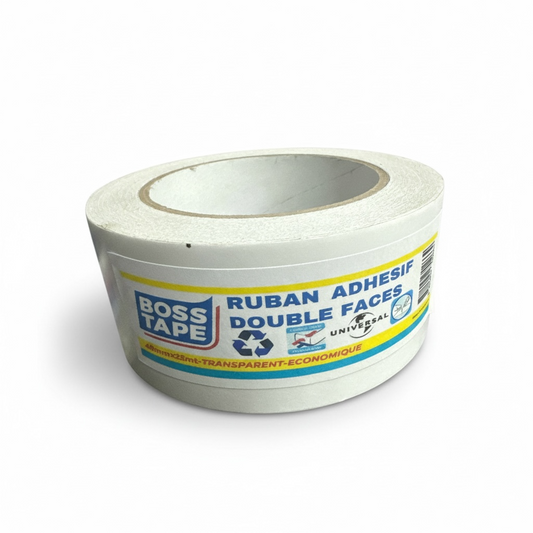 Ruban adhésif double face transparent Boss Tape 48mm x 25m – fixation film invisible, affiches, décorations et surfaces lisses
