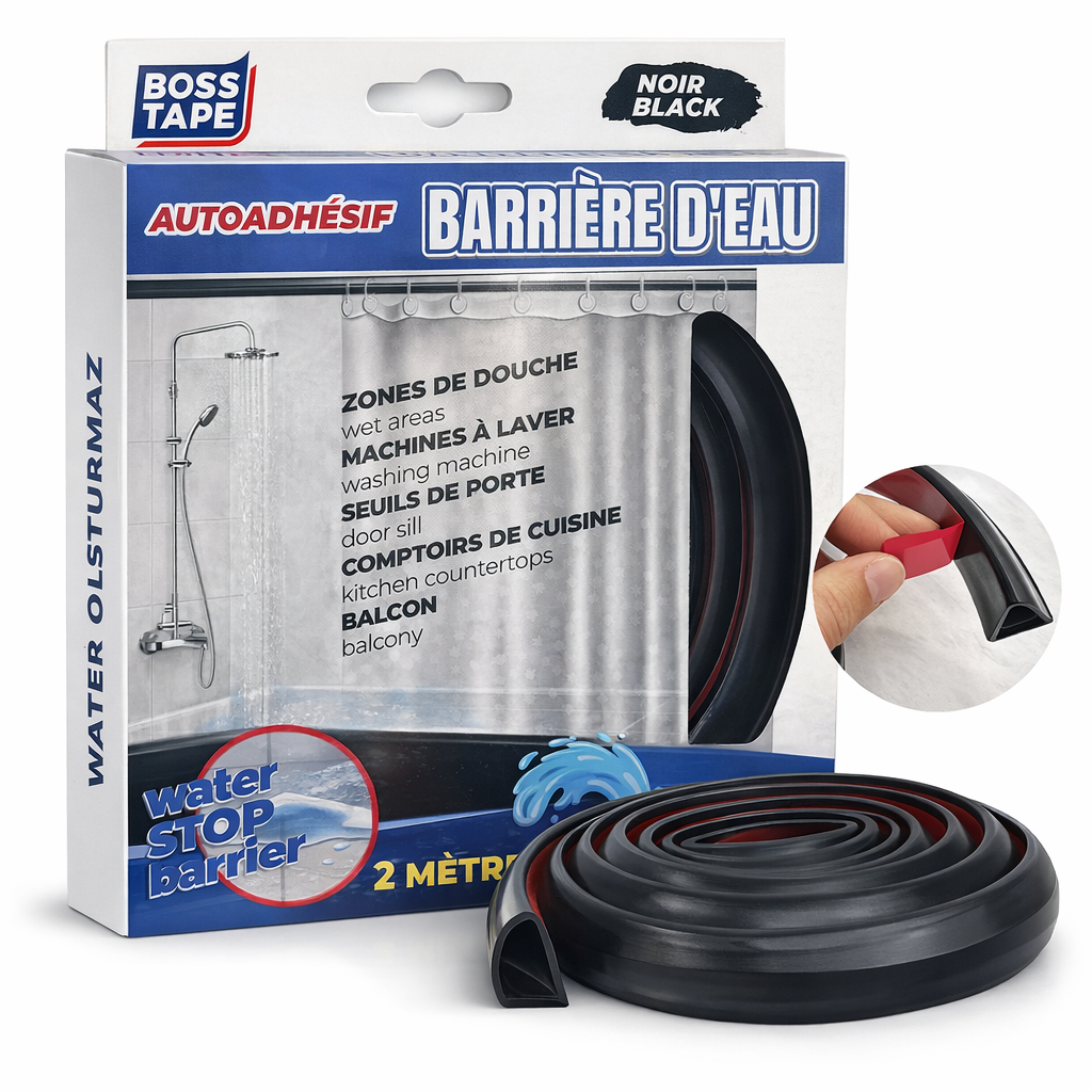 Ruban adhésif douche Boss Tape 2m – barrage eau de seuil étanche pour salle de bain
