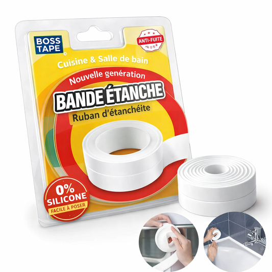 Ruban calfeutrage blanc Boss Tape – étanche, anti-moisissure, joints cuisine salle de bain douche et carrelage
