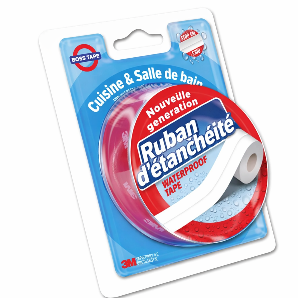Ruban calfeutrage blanc Boss Tape technologie 3M – étanchéité cuisine, salle de bain, baignoire et évier
