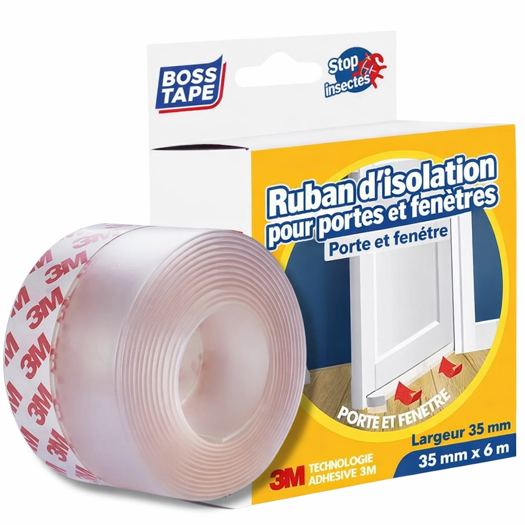Ruban calfeutrage silicone Boss Tape 3m – joint adhésif étanche pour portes et fenêtres, anti-courants d'air
