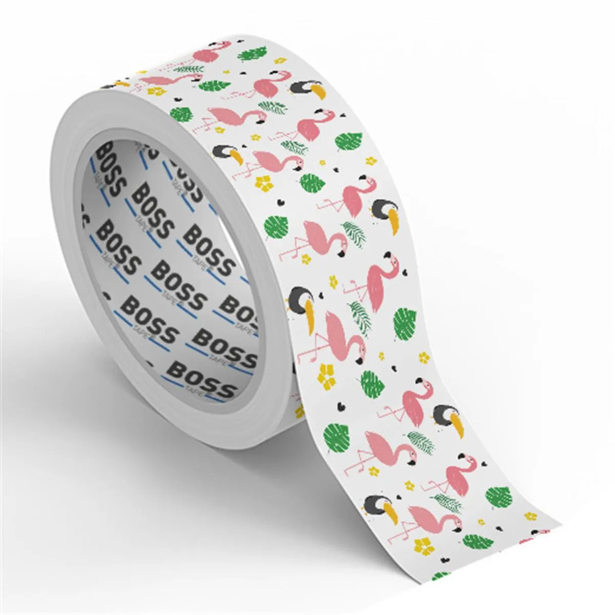 Ruban adhésif décoratif motif flamingo rose Boss Tape 45mm x 25m – emballage tropical, cadeaux, fêtes et scrapbooking
