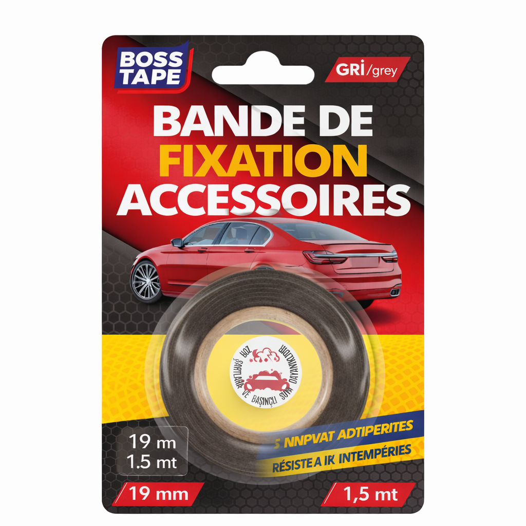 Ruban double face Boss Tape accessoires voiture 19mm x 1,5m – fixation tableaux de bord, garnitures et accessoires intérieur auto