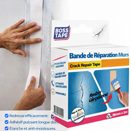 Ruban réparation fissures Boss Tape 38mm x 2m – stabilise et masque les fissures mur avant peinture
