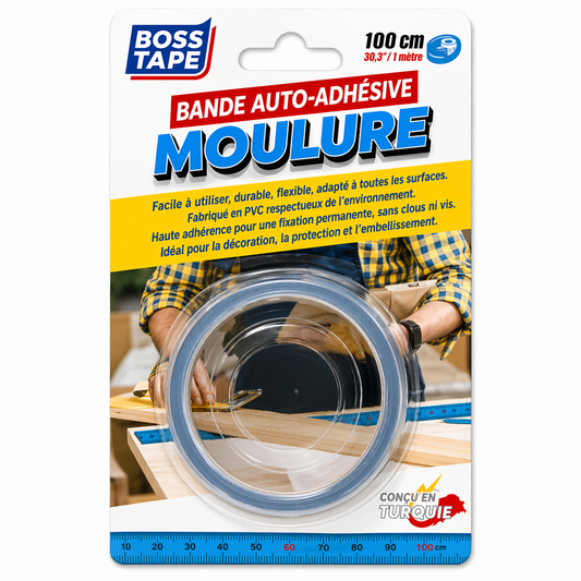 Ruban mètre tailleur autoadhésif Boss Tape 10mm x 1m bleu – mesures précises couture, bricolage, ateliers et artisanat
