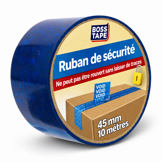 Ruban Open Void Boss Tape bleu 45mm x 10m – sécurité inviolable pour colis, e-commerce et logistique