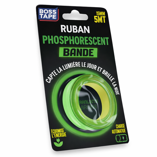 Ruban phosphorescent BOSS TAPE 15mmx5m, brille dans le noir sans électricité. Sécurité nocturne. Meilleur prix Tunisie - SQES Ariana Menzah 8.