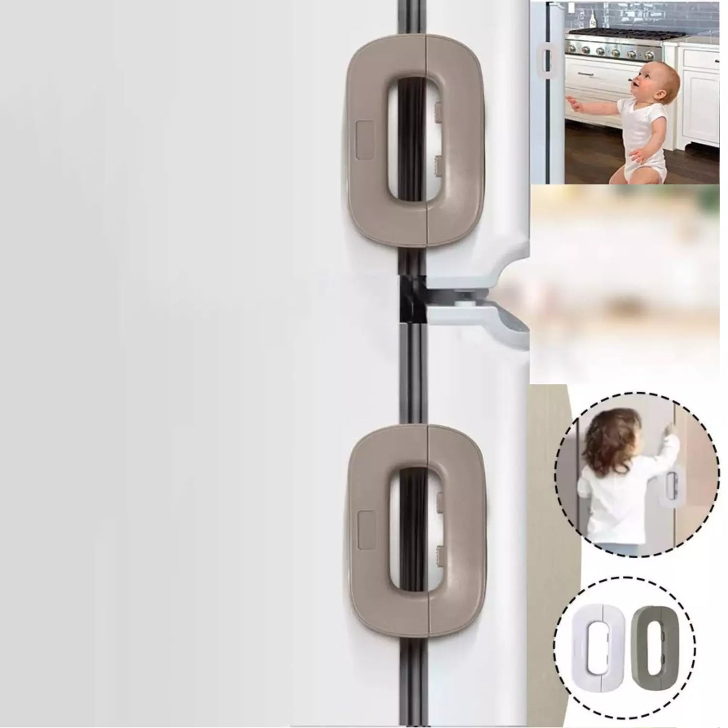 Verrou Sécurité Enfant Double Bouton ABS Adhésif 3M