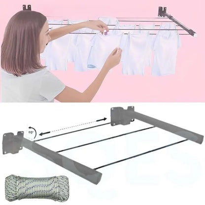 Sèche Linge Mural et Pliable - Etendoir a corde rabattable avec Corde à Linge Gratuit - SQES