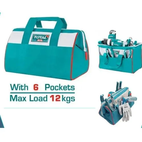 Sac à outils TOTAL 6 poches 13" (33cm) – capacité 12kg, construction robuste, compact et léger, idéal chantier et bricolage
