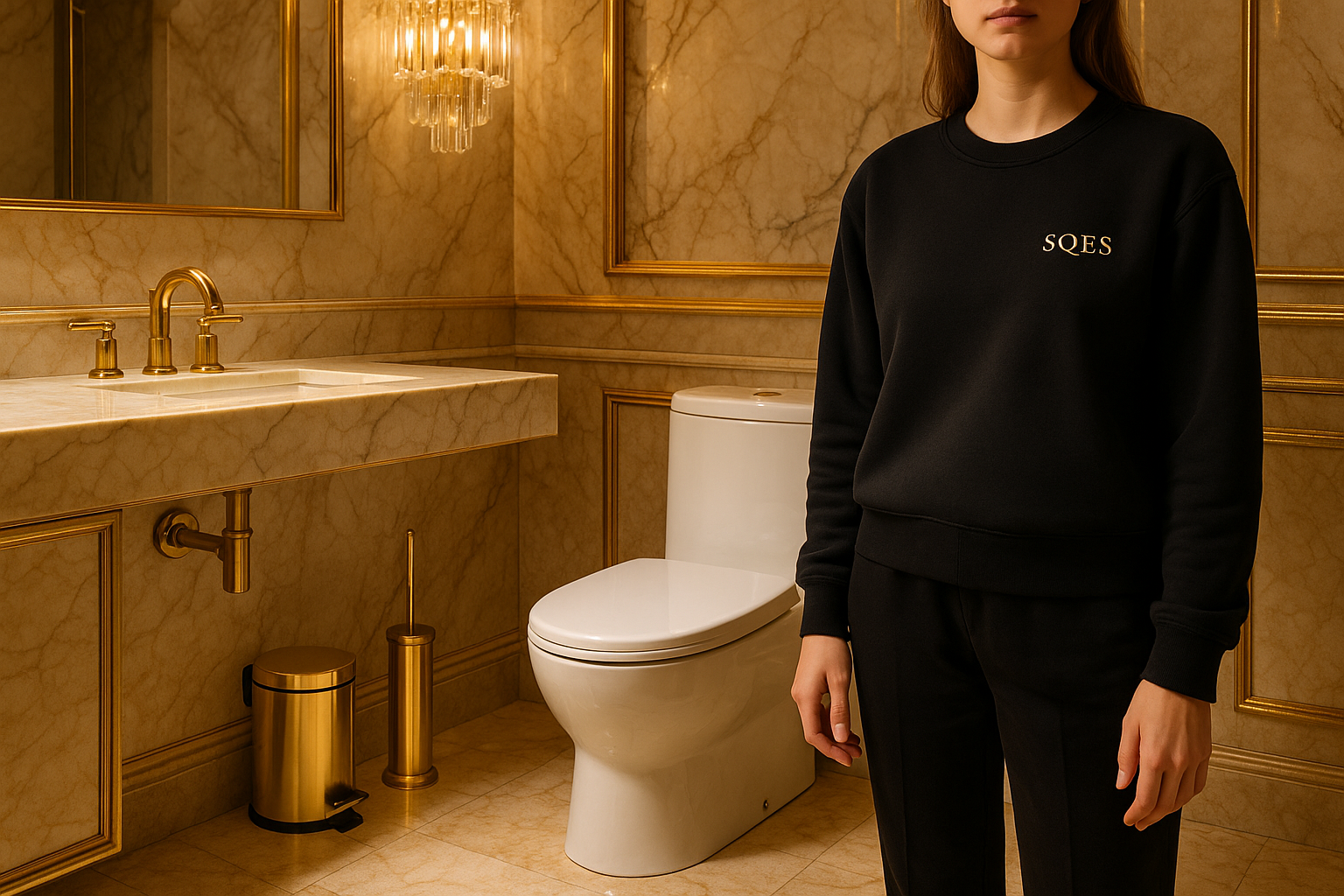 Salle de bain luxe avec ensemble doré