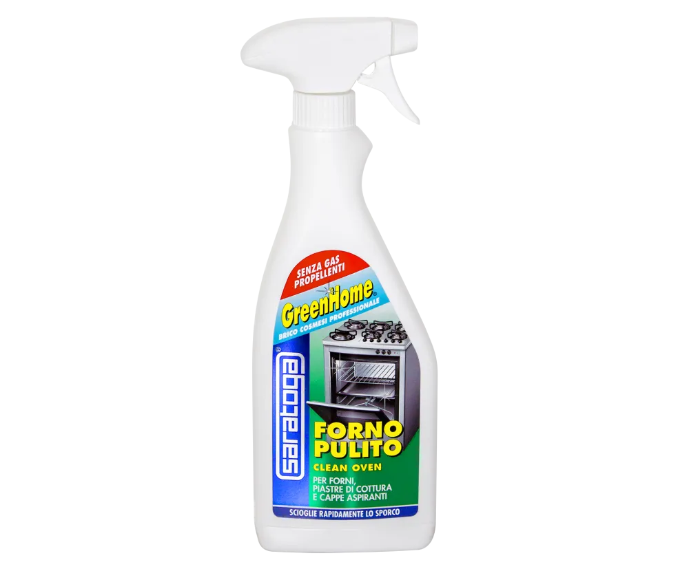 Nettoyant four SARATOGA GreenHome Forno Pulito 500 ml, flacon blanc à pulvérisateur, photo officielle du fabricant