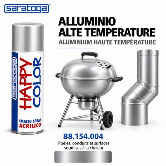Spray SARATOGA Happy Color aluminium haute temperature 400 ml, référence 154.004 – visuel de mise en situation décorative