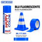 Spray peinture SARATOGA Happy Color bleu fluorescent 400 ml, référence 177.005 et rendu de couleur – illustration
