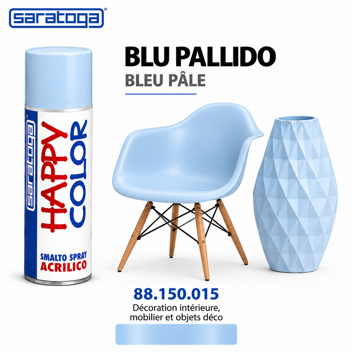 Spray SARATOGA Happy Color bleu pale 400 ml, référence 150.015 – visuel de mise en situation décorative