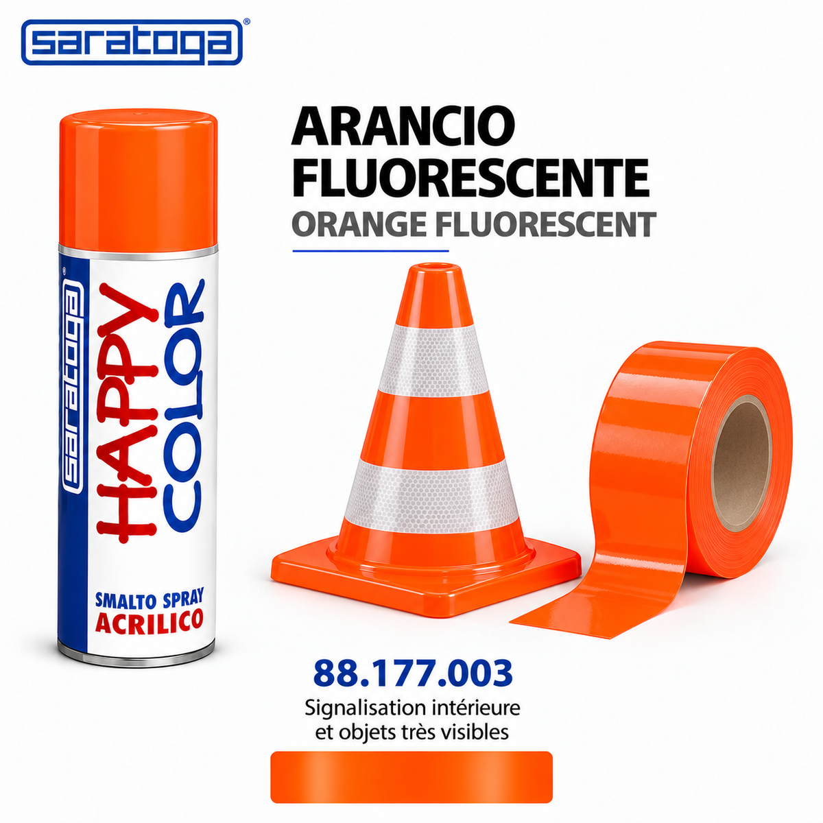 Spray SARATOGA Happy Color orange fluorescent 400 ml, référence 177.003 – visuel de mise en situation décorative