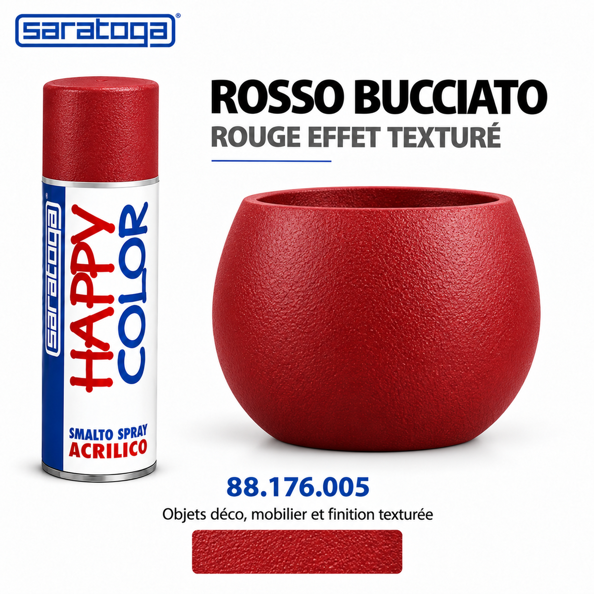 Spray SARATOGA Happy Color rouge effet texture 400 ml, référence 176.005 – visuel de mise en situation décorative