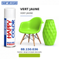 Spray SARATOGA Happy Color vert jaune 400 ml, référence 150.036, échantillon de couleur et mise en situation – illustration