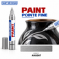 Marqueur peinture SARATOGA Paint Argent pointe fine, décoration argentée sur vase noir — visuel illustratif