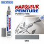 Marqueur peinture SARATOGA Paint Gris pointe fine, tracé gris sur vase en céramique et échantillon — illustration