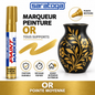 Marqueur peinture SARATOGA Paint Or pointe moyenne, décoration dorée sur vase noir, échantillon de teinte — visuel illustratif