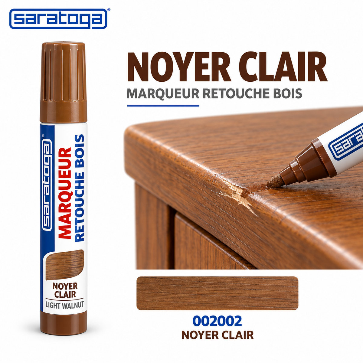 Marqueur retouche bois SARATOGA Noyer clair réf. 002002, retouche meuble en noyer clair — visuel illustratif