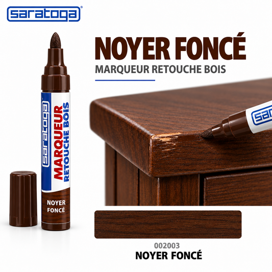 Marqueur retouche bois SARATOGA Noyer foncé réf. 002003, réparation d'une rayure sur meuble en noyer foncé — illustration