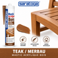 Mastic acrylique bois SARATOGA Teak Merbau 310 ml référence 272.005, réparation et finition d'assemblage sur bois — visuel illustratif