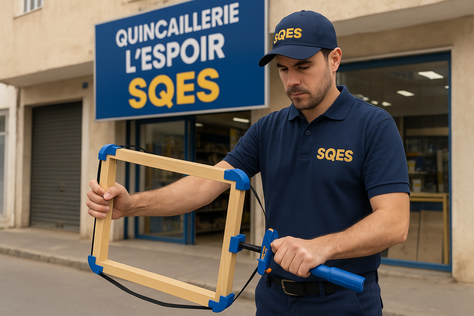 Scène d'action devant Quincaillerie L'Espoir SQES