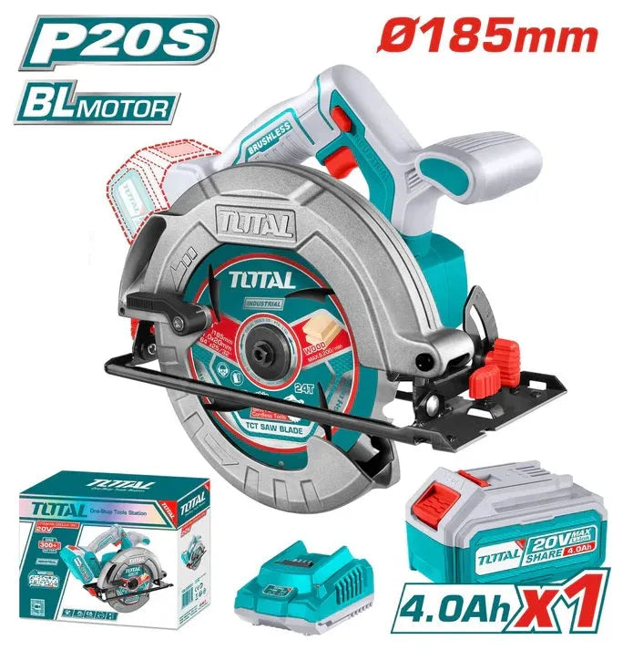 Scie Circulaire Sans Fil TOTAL TSLI18511 20V Brushless 185mm 4800tr/min Coupe 65mm Kit Batterie 4Ah — SQES Tunisie
