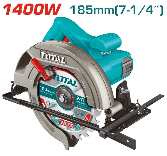 Scie Circulaire TOTAL TS11418526 1400W 185mm 4800tr/min Coupe 90° 65mm 45° 44mm Biseau Réglable — SQES Tunisie
