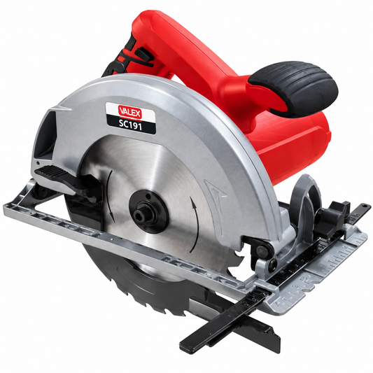 Scie circulaire VALEX SC160 1410224, 1200 W, lame Ø160 × 20 mm Z18, 4700 tr/min, coupe jusqu’à 50 mm et inclinaison jusqu’à 45°.