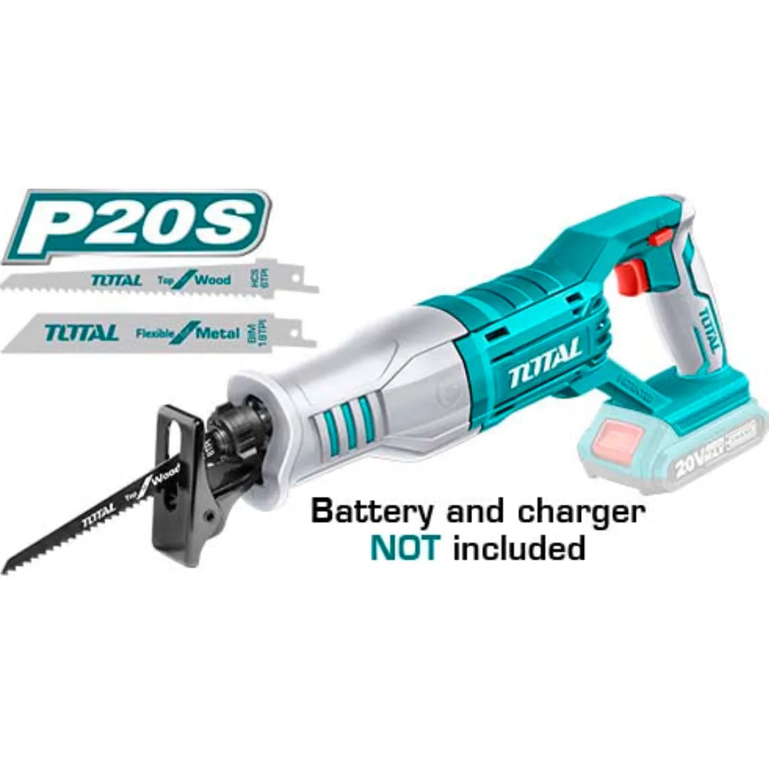 Scie Sabre Sans Fil TOTAL TRSLI1151 20V 2800tr/min Coupe Bois 115mm Métal 8mm 2 Lames — SQES Tunisie
