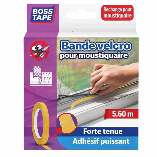 Scratch velcro Boss Tape 5,6m double face autocollant – fixation moustiquaire fenêtre et porte, repositionnable