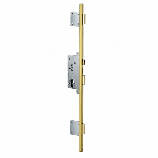 Serrure blocus encastrable CISA 3 points – Axe 45 mm Entraxe 85 mm Têtière 22 mm Laiton satiné Sans cylindre Réf. 656CS2310 | SQES Tunisie
